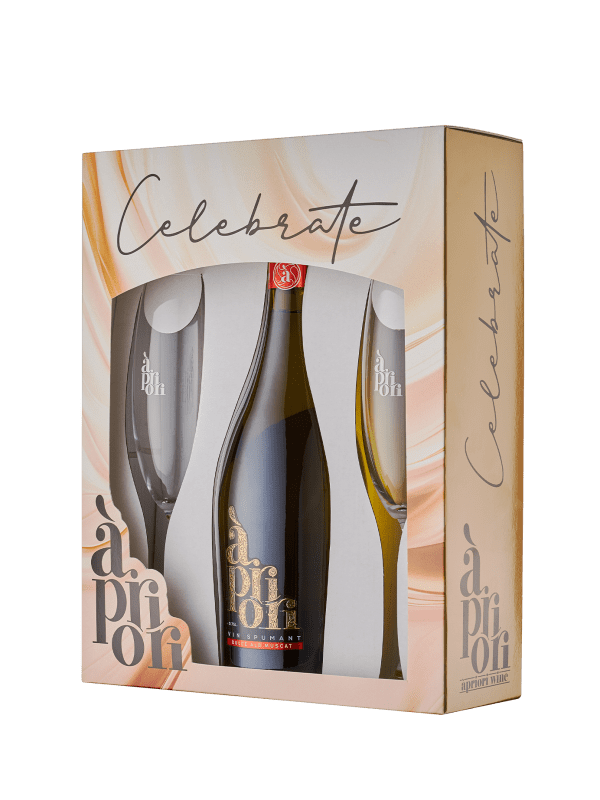 Apriori Set Cutie Muscat Alb Dulce + 2 pocale Bohemia
