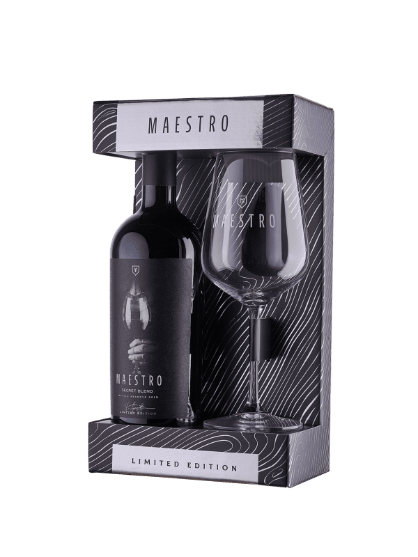Maestro Set Secret Blend Vin Roșu Demisec + 1 pahar Bohemia