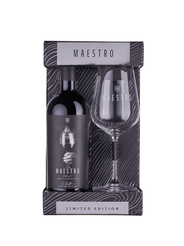 Maestro Set Merlot Vin Roșu Sec  + 1 pahar Bohemia