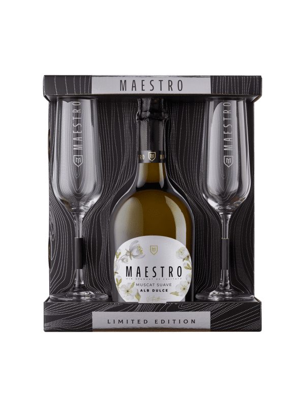 Maestro Set Cutie Muscat Suave Alb Dulce + 2 pocale Bohemia