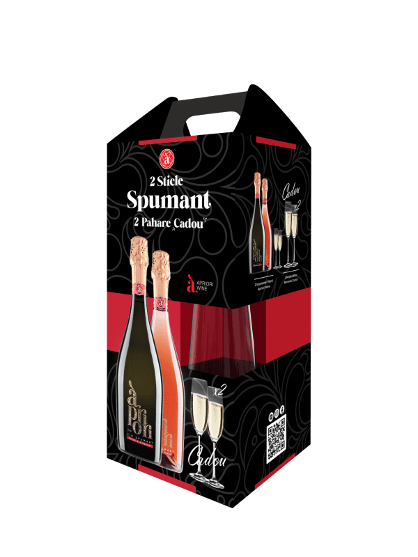 Apriori Set Cutie Muscat Alb Dulce/ Rosé Dulce 0,75l + 2 pahare